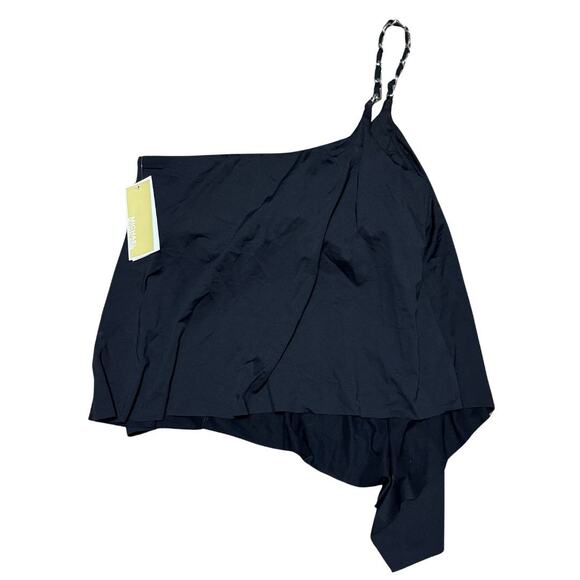 MICHAEL KORS Chain Trim One Shoulder Tankini Top Swim Asymmetric Black NWT Small - Picture 3 of 5